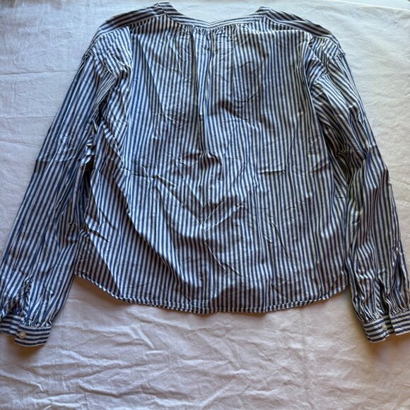 Gap Womens Blue & White Striped Long Sleeve Blouse S 100% Cotton Ruffle Neckline - Picture 3 of 10